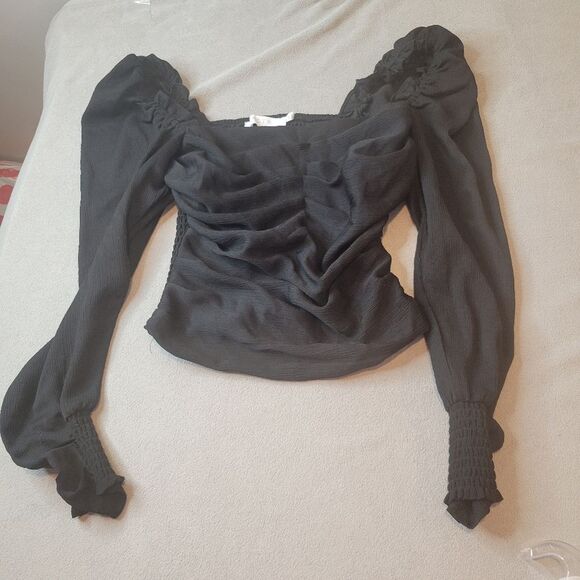 ASTR The Label Black Puff Sleeve Square Neck Crop Top Size XS - Picture 1 of 9